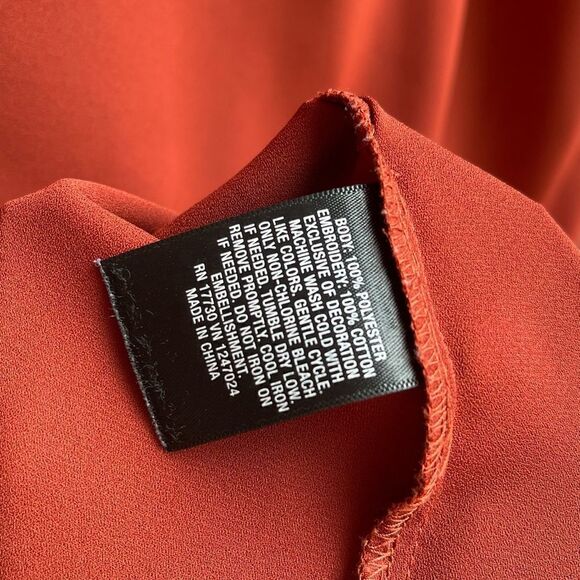 Mossimo Supply Co.Brown embroidery Ruffle sleeves shiny silky top Size S - Picture 5 of 8